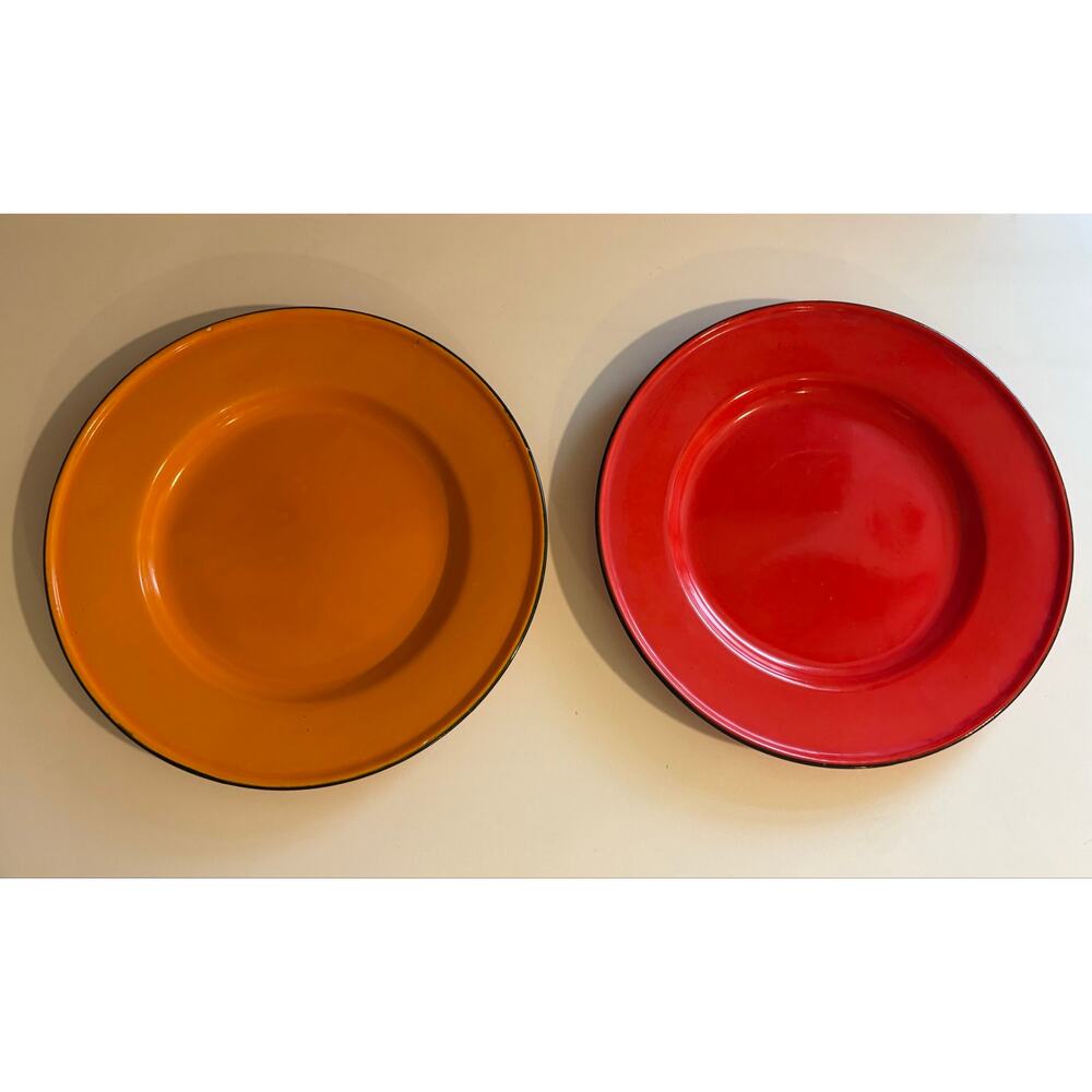 Pair of Red and Orange Enamel Plates